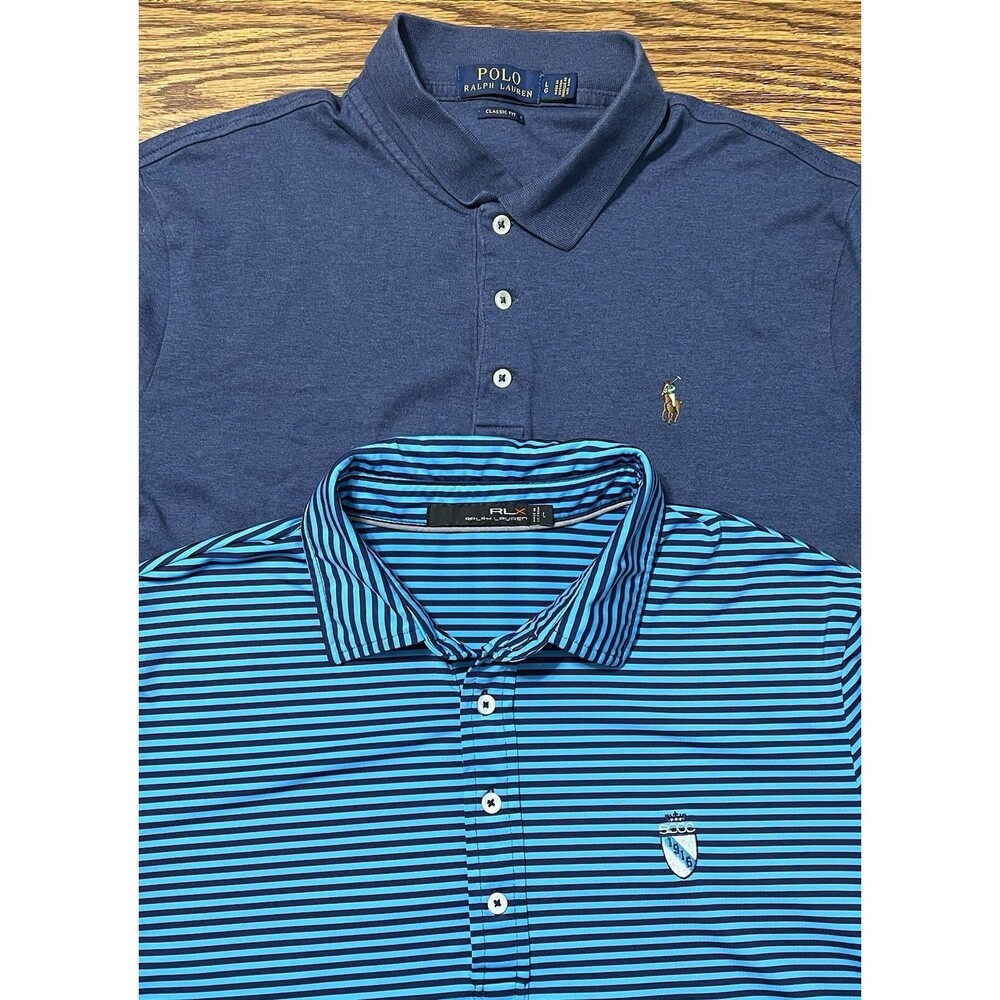 Mens RLX & Polo Ralph Lauren Classic Fit Blue Large Golf Polo Shirt Lot of 2